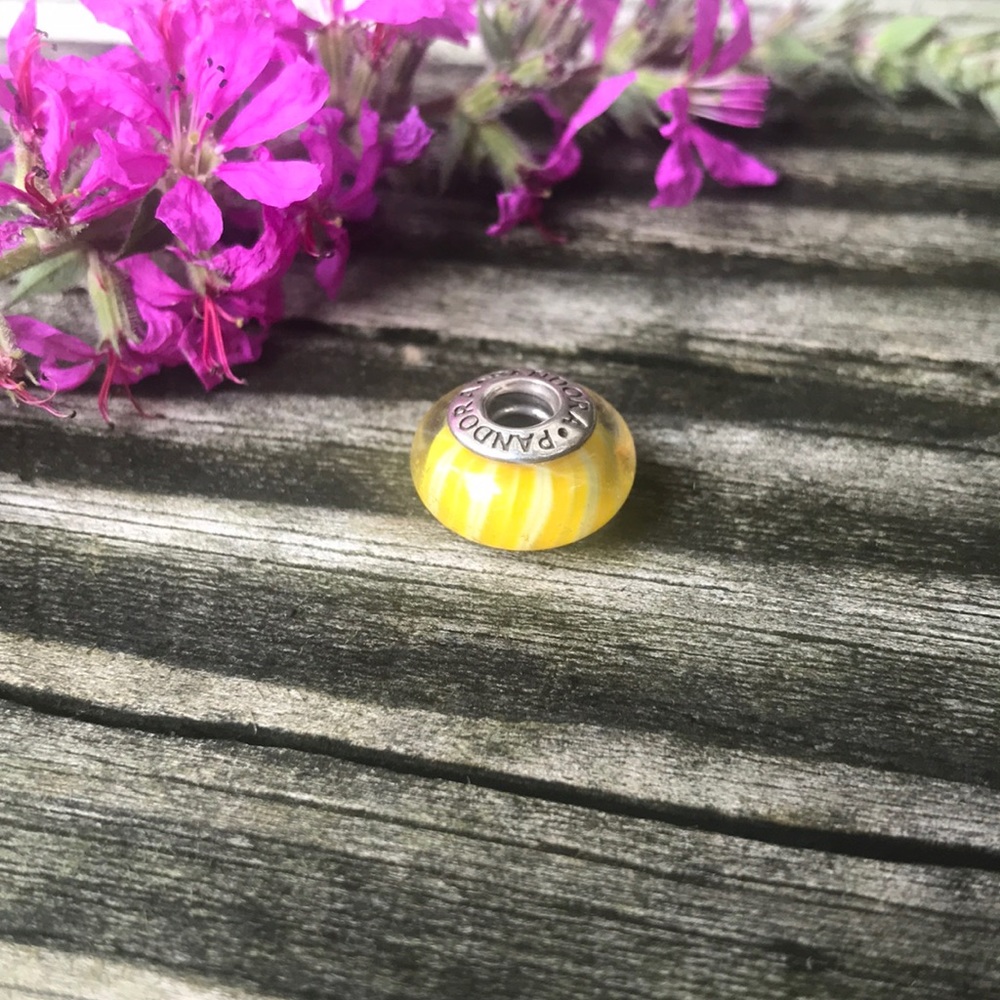Pandora Retired Murano Bead, Yellow Candy Stripe